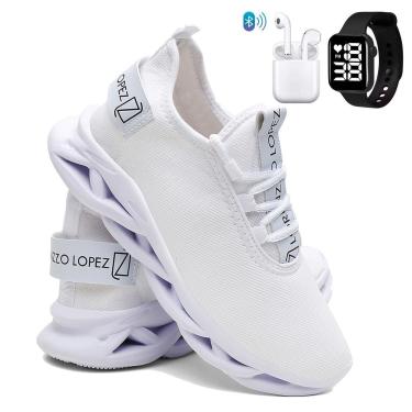 Imagem de Kit Tênis Masculino Esportivo Para Corrida e Treino Super Leve e Confortável com Fone e Relógio-Masculino