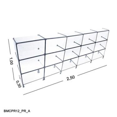 Imagem de Balcão de Vidro com Veda Pó - C/ Conectivo Preto MOD.50 - 2,50 x 1,00 