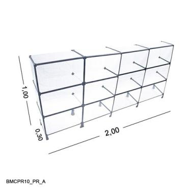 Imagem de Balcão de Vidro com Veda Pó - C/ Conectivo Preto MOD.50 - 2,00 x 1,00 
