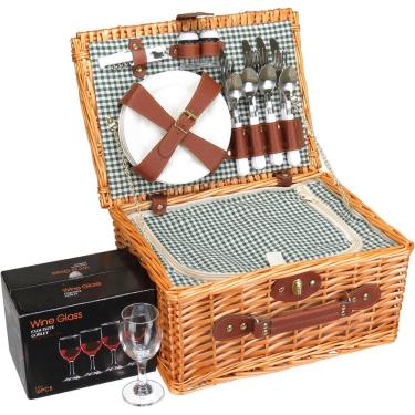 Imagem de Kit 24 Peças Cesta Picnic Para 4 Pessoas Home&Co Com Bolsa Termica Fibra Natural