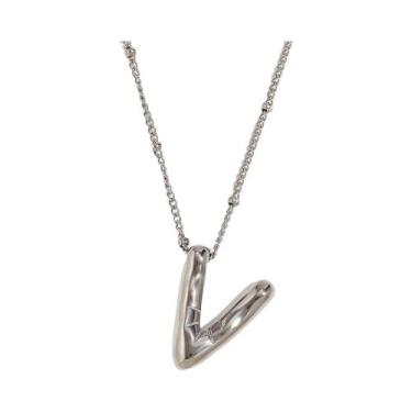 Imagem de Colar De Nome Com Iniciais Em Aço Inoxidável Prateado Para Mulheres, P