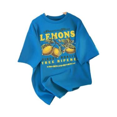 Imagem de Camiseta Feminina Solta De Algodão Com Estampa De Limão, Gola Redonda,