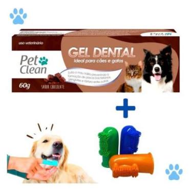 Imagem de Kit 2 Dedeiras e Pasta de Dente Pet Clean Cães Cachorro Gato, Dedeira 