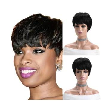 Imagem de Peruca Sintética Curta Cacheada Preta De 10 Polegadas Com Franja Para 