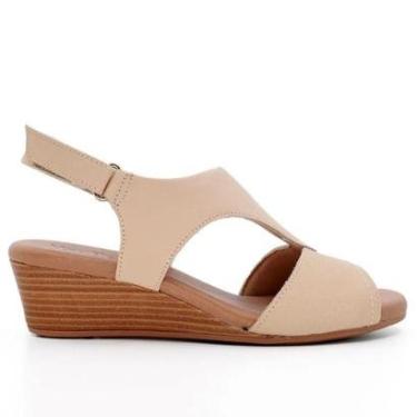 Imagem de Sandália Salto Anabela Usaflex Couro Bege-Feminino