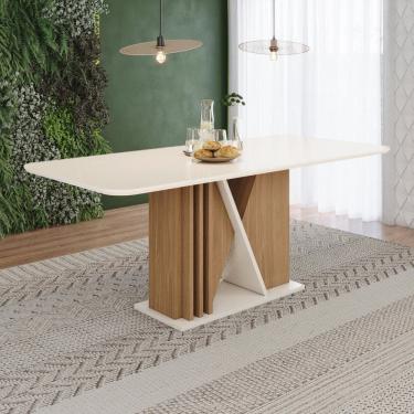 Imagem de Mesa Valine 200cm Canto Arredondado com Vidro Marrom/Off White