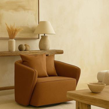 Imagem de Poltrona para Sala de Estar Girátoria Linho Antonela Marrom