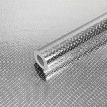 Imagem de Kit 3 Papel de Parede Adesivo Cozinha Prata Quadradinhos 15M - Open St