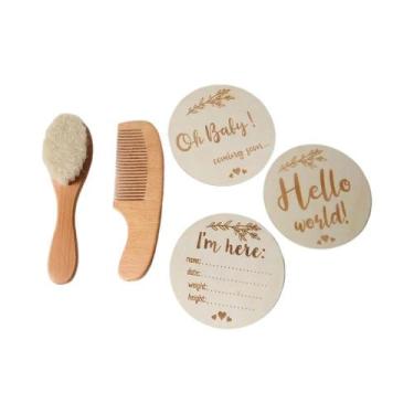 Imagem de Conjunto De Escova E Pente Para Bebê Recém-Nascido, Lã Natural, Pente 