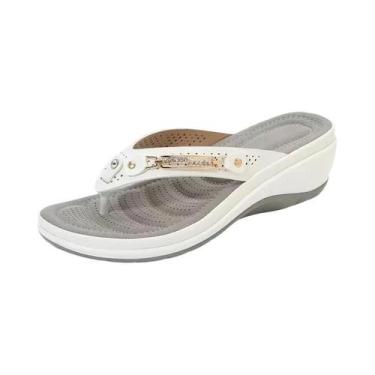 Imagem de Sandálias De Praia Femininas De Verão Com Botão Metálico E Plataforma 