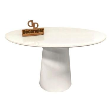Imagem de Mesa Jantar Cone Laqueado Tampo Redondo Laca Com Vidro 100cm Branco - 