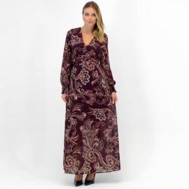 Imagem de Vestido Doce Trama Longo Estampado Manga Longa Feminino-Feminino