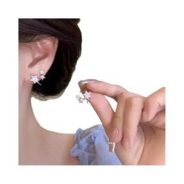 Imagem de Brincos Femininos De Zircônia Estrela Com Gancho Delicado Joia De Luxo