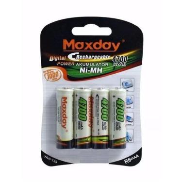 Imagem de Conjunto 4 Pilhas Recarregáveis AA Maxday 4700mAh Tecnologia Ni-MH Sem