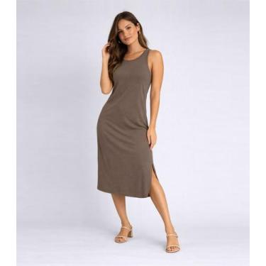 Imagem de Vestido Feminino Regata Midi Com Fenda Good Bless Marrom, GG, Marrom