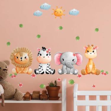 Imagem de Adesivo de Parede Infantil Animais Safari Aquarela Menina - Qdrop