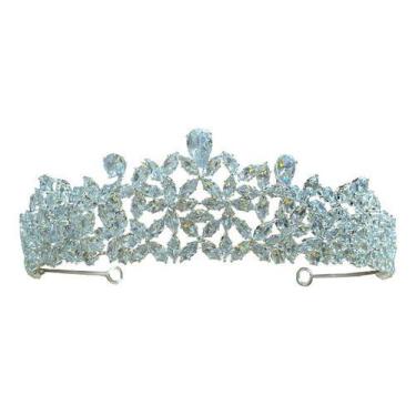 Imagem de Coroa Tiara Porta Coque Cabelo Noiva Prata Pedra Zirconia - De Castro 