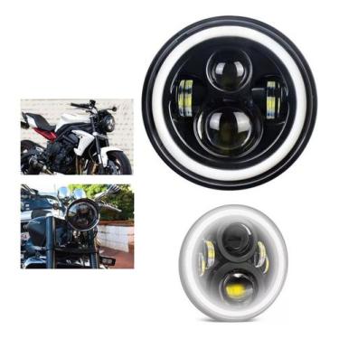 Imagem de Farol Led 7 Polegadas 60w Alta Baixa  Angel Eyes Motocicleta - CSSTORE