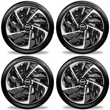 Imagem de Jogo 4 Calotas Nitro Aro 14 Black Silver Nissan March Versa - Elitte