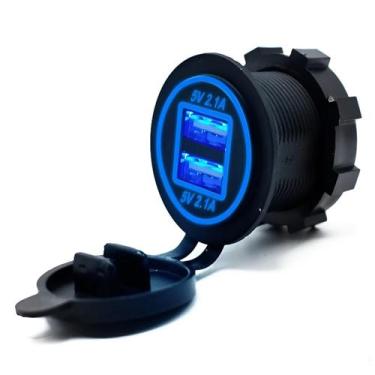 Imagem de Carregador veicular usb turbo 4.2a universal led azul - MAFREET