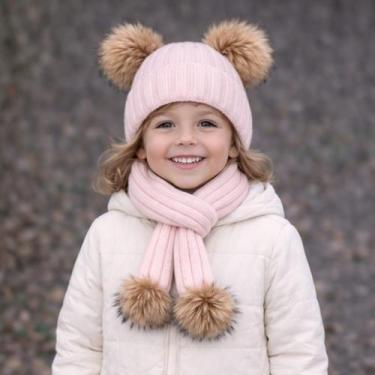 Imagem de Kit Infantil Bebê Touca Cachecol Pompom Lã Inverno Frio - Modas Fagund