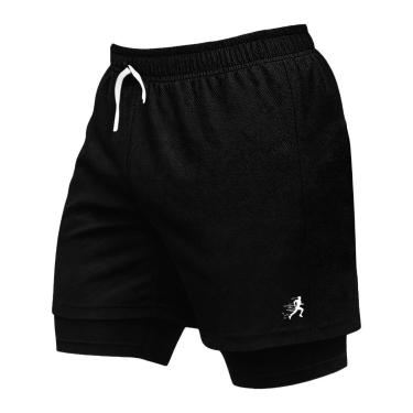 Imagem de Short Masculino 2 em 1 de Treino Estampado Corrida Abertura Lateral-Masculino