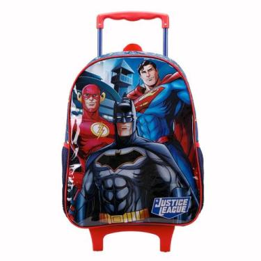 Imagem de Mochila Rodinha Infantil Escolar Menino Liga Da Justiça Batman Superma