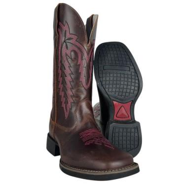 Imagem de Bota Texana Feminina Big Bull Boots Bico Quadrado Couro Fóssil Sela Ca