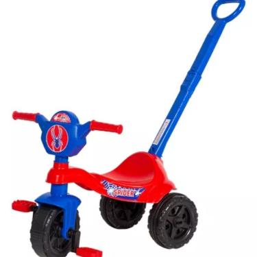 Imagem de Carrinho de Passeio-pedal Infantil Kemotoca Spider com Haste Azul Multifuncional Kendy Brinquedos