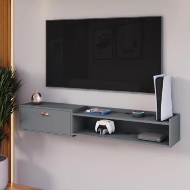 Imagem de Rack Suspenso Supremo Home TV Smart 55 Pol Porta Basculante Nicho Decoração Sala Quarto - Cinza - Lojas RPM