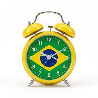 Imagem de Relógio Despertador Alarme Brasil Amarelo - Retrô Quarto - Senhor Preç