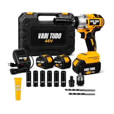 Imagem de Chave de Impacto Furadeira 48V Brushless Parafusadeira de Alta Potência 2 Baterias 4.0Ah + Carregador Kit com Soquetes Bits Maleta Ferramenta Elétrica Profissional Bivolt
