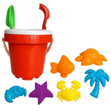 Imagem de Kit Castelão Areia Praia Parque Vermelho + Acessórios - Rei do Balde