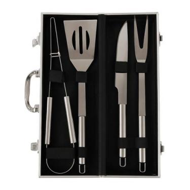 Imagem de Kit Churrasco 4 Peças em Aço Inox com Maleta para Churrasqueiro - Loja