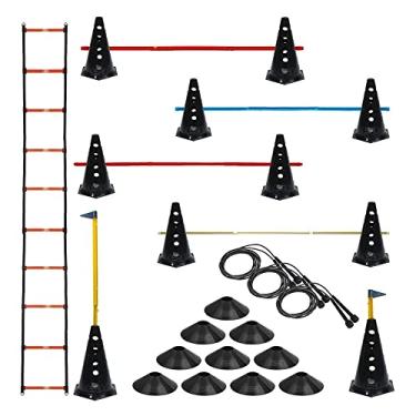 Imagem de 10 Cones C/Barreira +10 Pratos + Escada Agilidade + 3 Cordas