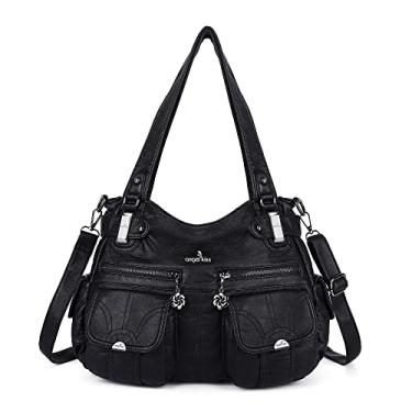 Imagem de Bolsa feminina Angelkiss com alça superior, bolsa de mão, bolsa de ombro, Preto, Large