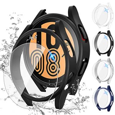 Imagem de Tensea [Pacote com 4 + 4 para Samsung Galaxy Watch 5 44 mm 2022 / Galaxy Watch 4 44 mm 2021 acessórios de capa protetora de tela, amortecedor de PC rígido/película protetora de vidro temperado