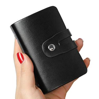 Imagem de Porta-cartão de crédito RFID para mulheres ou homens, porta-cartões de visita de couro, organizador fino de cartões de crédito e capa de cartão, carteira minimalista para cartões de crédito com 26 compartimentos para cartões (preto)