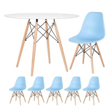 Imagem de KIT - Mesa redonda Eames 100 cm branco + 5 cadeiras Eiffel DSW