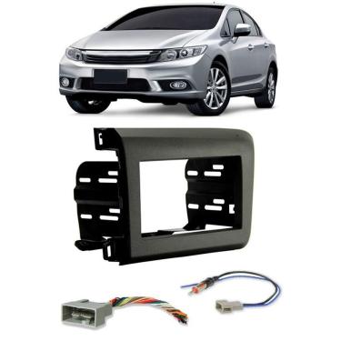 Imagem de Moldura De Painel 2 Din Honda New Civic 2012 2013 2014 2015 2016 + Chicote Ligação e Adaptador de Antena
