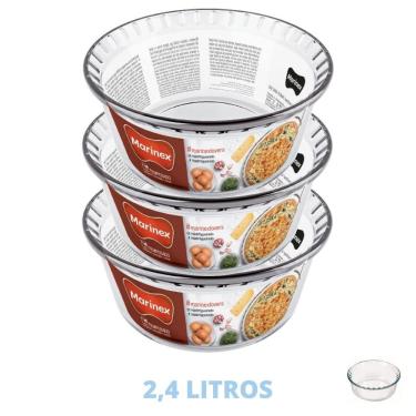 Imagem de Kit 3 Formas de Vidro Travessa Suflê Redonda 2,4 L Marinex
