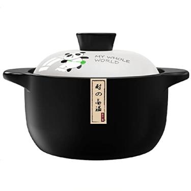 Imagem de Caçarola de cerâmica pote de argila padrão de desenho animado panela de cerâmica redonda panela de ensopado com tampa, panela de sopa de alta temperatura resistente ao calor para casa fervida, grelhada, caçarola refogada, 2,5L