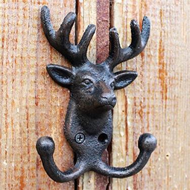 Imagem de GUIPAIHAI Gancho de parede de ferro fundido com design vintage com 2 cabides para decoração de parede de jardim de casa, chaves, ganchos pendurados (cor: cabeça de rena)