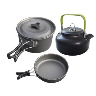 Imagem de Conjunto de panelas de acampamento conjunto de bule de chá de 2 a 3 pessoas conjunto de panela e bule (preto)