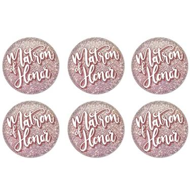 Imagem de Beistle 6 peças de botões prismáticos para festa de noiva Matron of Honor para lembrancinhas de chá de casamento de despedida de solteira, presentes de damas de honra, 5 cm, rosa/branco