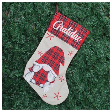 Imagem de Decoração Bota Meia Enfeite Natalino Xadrez Temático 47cm