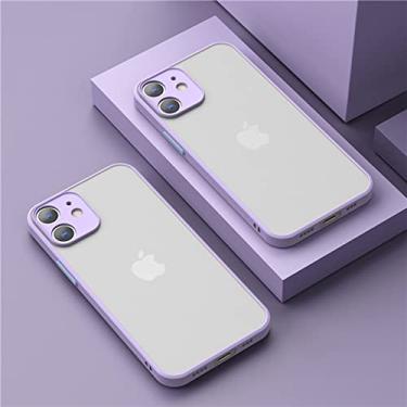Imagem de Capa fosca de armadura à prova de choque para iphone 13 12 11 pro max xr xs x 7 8 plus se mini de luxo silicone pára-choques transparente capa dura pc capa, grama roxa, para iphone12 pro max