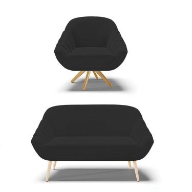 Imagem de Kit 01 Namoradeira E 01 Poltrona Giratória Veludo Preto