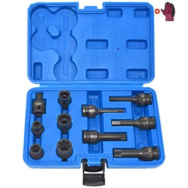 Imagem de Yuesstloo Kit de soquete de pinça de freio 11 pçs, kit de soquete de chave de acionamento quadrado de 1/2" compatível com Benz BMW VW Audi Porsche, H7 H9 H11 7pt 10pt 11,5 mm 15 mm 20 mm M14 M18, com estojo de transporte e luvas