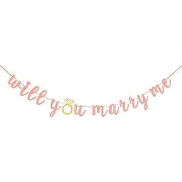 Imagem de AonBon Faixa de ouro rosa Will You Marry Me, decorações de ocasião de proposta, placa de casamento comigo, decorações de pedido de casamento